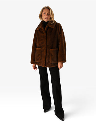 Faux Fur Jacka Brun