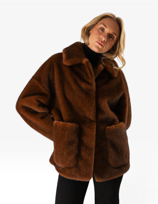 Faux Fur Jacka Brun