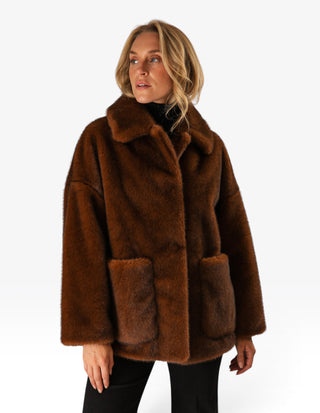 Faux Fur Jacka Brun