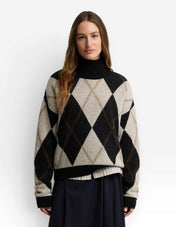 Marlow Tröja Ull Argyle Svart/Beige
