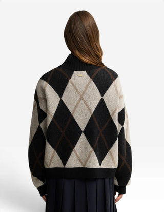 Marlow Tröja Ull Argyle Svart/Beige