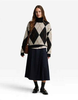 Marlow Tröja Ull Argyle Svart/Beige
