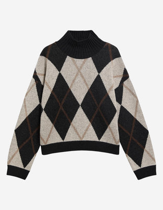 Marlow Tröja Ull Argyle Svart/Beige