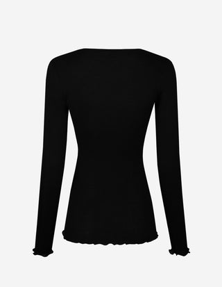 V-Neck Top Satin Trim Svart