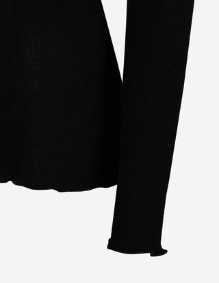 V-Neck Top Satin Trim Svart