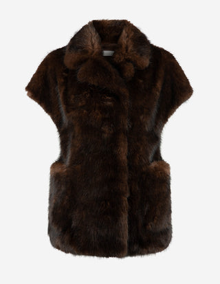 Väst Faux Fur Mörkbrun