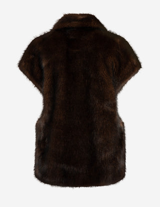 Väst Faux Fur Mörkbrun