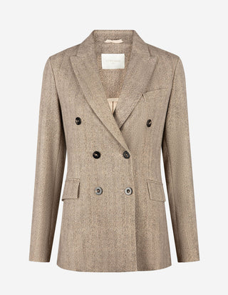 Dubbelknäppt Kavaj Bomull Fiskbenmönstrad Beige