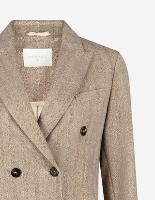 Dubbelknäppt Kavaj Bomull Fiskbenmönstrad Beige