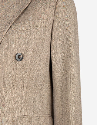 Dubbelknäppt Kavaj Bomull Fiskbenmönstrad Beige