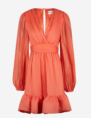Jadie Klänning V-neck Ruffle Korall