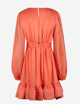 Jadie Klänning V-neck Ruffle Korall