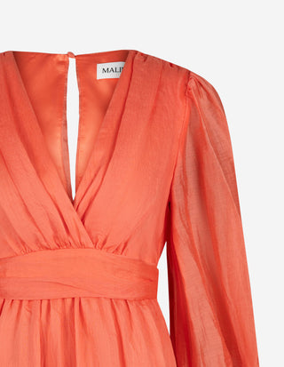 Jadie Klänning V-neck Ruffle Korall