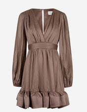 Jadie Klänning V-neck Ruffle Brun