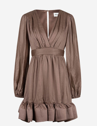 Jadie Klänning V-neck Ruffle Brun