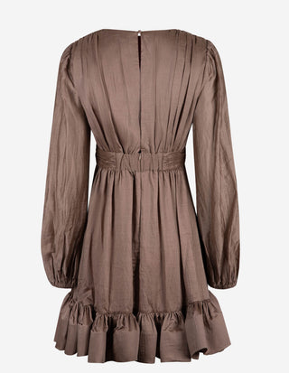 Jadie Klänning V-neck Ruffle Brun
