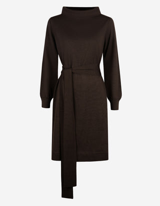 Turtle Neck Klänning Merinoull Mörkbrun