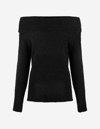 Boat Neck Tröja Mohair Svart