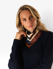Scarf Siden Randig Navy/Beige/Orange