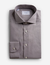 Slim Fit Skjorta Twill Rutig Brun