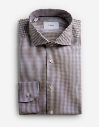 Slim Fit Skjorta Twill Rutig Brun