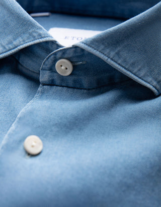 Casual Fit Skjorta Denim Stretch Blå