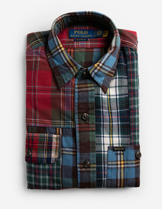 Patchwork Skjorta Bomull Röd/Grön/Blå