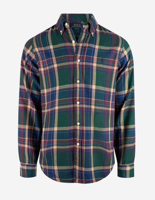 Custom Fit Skjorta Flanell Rutig Grön/Vinröd