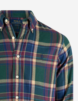 Custom Fit Skjorta Flanell Rutig Grön/Vinröd