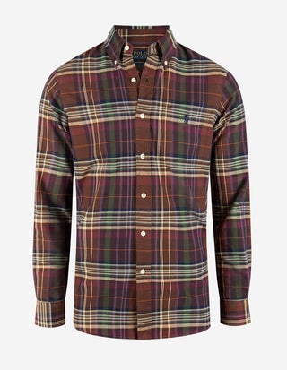 Custom Fit Skjorta Oxford Rutig Brun/Grön