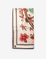 Scarf Siden Blommönster Creme/Burgundy/Rosa