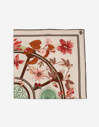 Scarf Siden Blommönster Creme/Burgundy/Rosa
