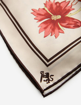 Scarf Siden Blommönster Creme/Burgundy/Rosa