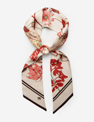 Twilly Siden Blommönster Creme/Burgundy/Rosa