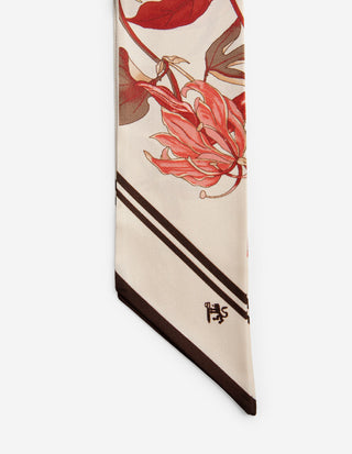 Twilly Siden Blommönster Creme/Burgundy/Rosa