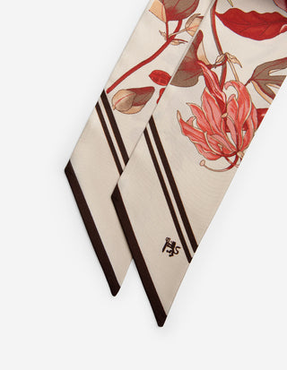Twilly Siden Blommönster Creme/Burgundy/Rosa