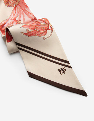 Twilly Siden Blommönster Creme/Burgundy/Rosa