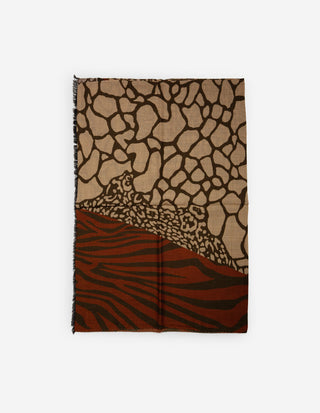 Scarf Ull/Yak Djurmönster Brun/Beige