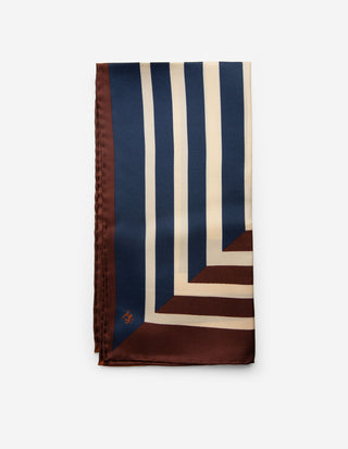 Scarf Siden Randig Navy/Beige/Orange