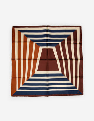 Scarf Siden Randig Navy/Beige/Orange