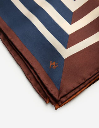 Scarf Siden Randig Navy/Beige/Orange