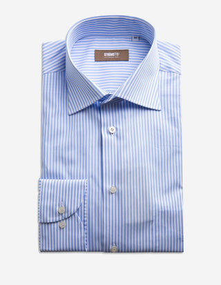 Slim Fit Skjorta Randig Bomull Vit/Ljusblå