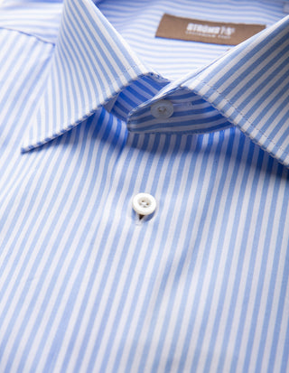 Slim Fit Skjorta Randig Bomull Vit/Ljusblå