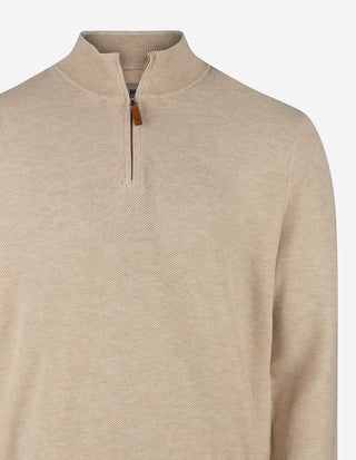 Half-Zip Strukturstickad Bomull Sand