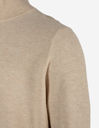 Half-Zip Strukturstickad Bomull Sand
