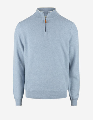 Half-Zip Strukturstickad Bomull Blå