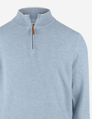 Half-Zip Strukturstickad Bomull Blå