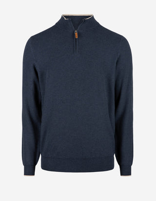 Half-Zip Strukturstickad Bomull Navy