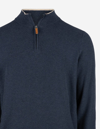 Half-Zip Strukturstickad Bomull Navy
