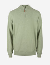 Half-Zip Strukturstickad Bomull Ljusgrön